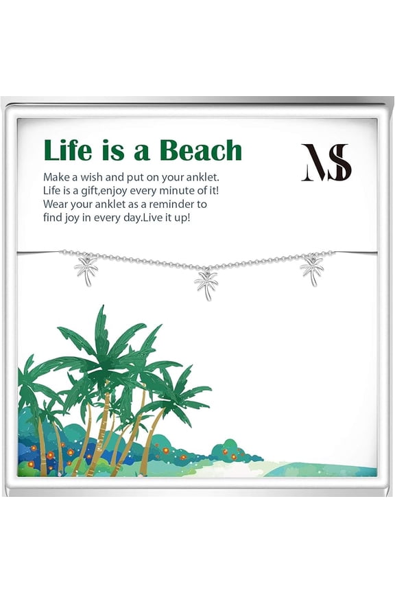 Sterling Silver Palm Tree Butterfly Pineapple Sea Turtle Starfish Shell Ankle Bracelet for Women Adults S925 Adjustable Foot Anklet Jewelry