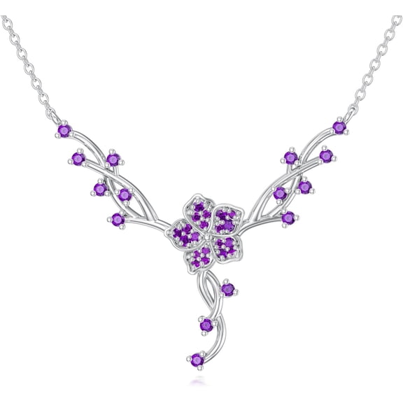 SISGEM Sterling Silver Women's February Birthstone Flower Pendant Necklace Purple Birthstone Necklace for Women Chain Jewelry Birthday Valentine's Day Christmas Gift for Her