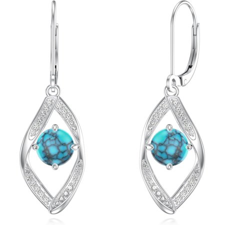 SISGEM Sterling Silver Women's Turquoise Moissanite Drop Earrings Round Turquoise Dangle Earrings for Ladies Cocktail Party Jewelry Birthday Valentine's Day Christmas Gift