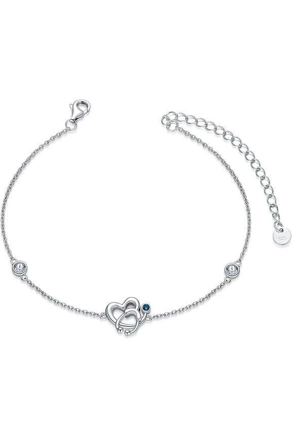 Stethoscope Bracelet for Women 925 Sterling Silver Heart Charm Bracelet with Birthstone Crystals, White Coat Ceremony Gifts for Women Nurse Doctor RN Medical Student