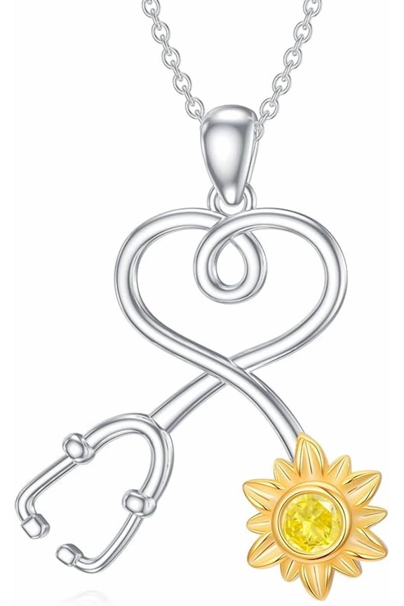 Stethoscope Necklace 925 Sterling Silver Flower/Veterinarian/Paw Print Pendant Necklace White Coat Ceremony Graduation Gifts for Nurse Doctor RN Medical Student