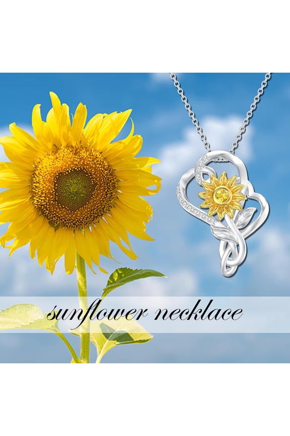 Sunflower Necklace 925 Sterling Silver Sunflower Pendant Natural Citrine Necklaces Love Heart Sunshine Pendant Necklace Sunshine Jewelry for Women Wife