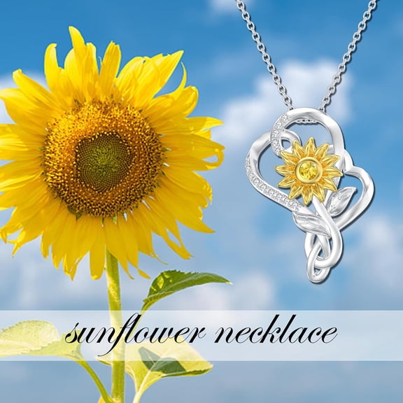 SISGEM Sunflower Necklace 925 Sterling Silver Sunflower Pendant Natural Citrine Necklaces Love Heart Sunshine Pendant Necklace Sunshine Jewelry for Women Wife