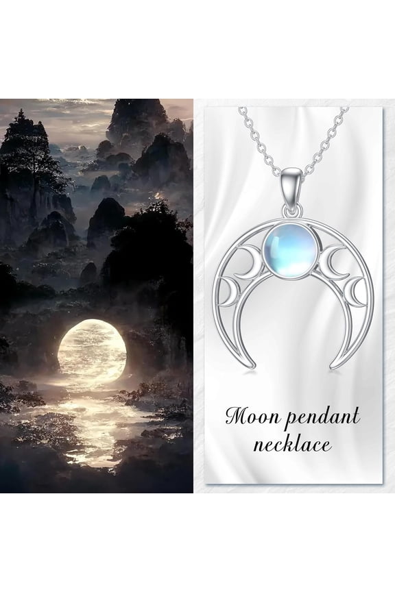 Triple Moon Necklace Goddess Moon Pendant Necklace with Moonstone Jewelry Gift for Women