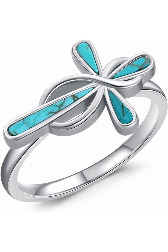 Turquoise Cross Rings for Women Infinity 925 Sterling Silver Gemstone Faith Ring Jewelry for Her