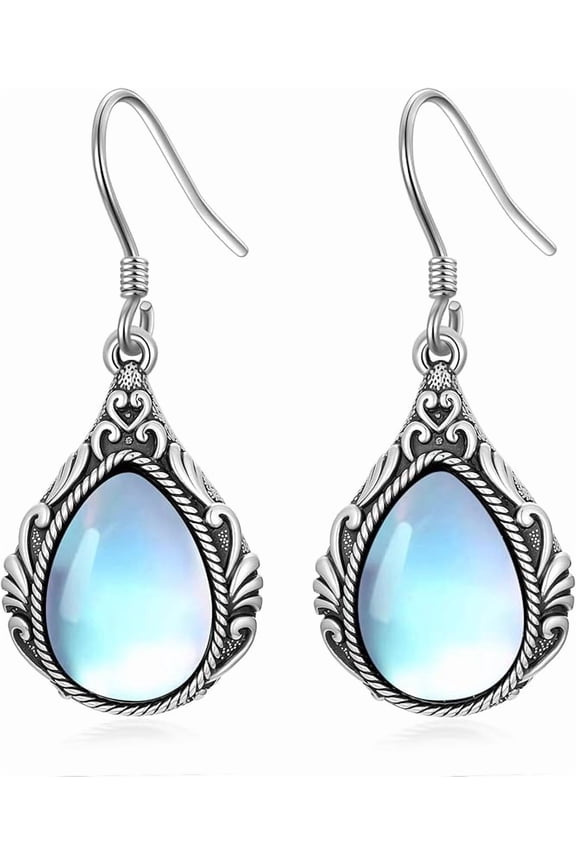 Turquoise/Lapis Lazuli/Malachite/Larimar/Moss Agate/Moonstone 925 Sterling Silver Pear Shaped Teardrop Filigree Vintage Dangle Drop Earrings for Women