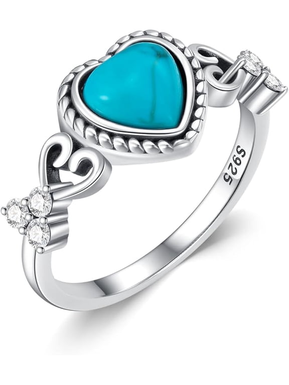 Turquoise Stone Ring for Women 925 Sterling Silver Heart Celtic Western Ring Gift for Women Wife Mom