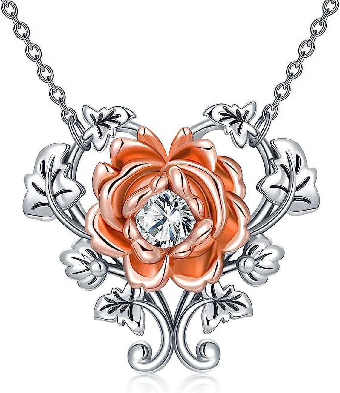 SISGEM 925 Sterling Silver Rose Necklace for Women Rose Flower Heart Pendant Necklace Fine