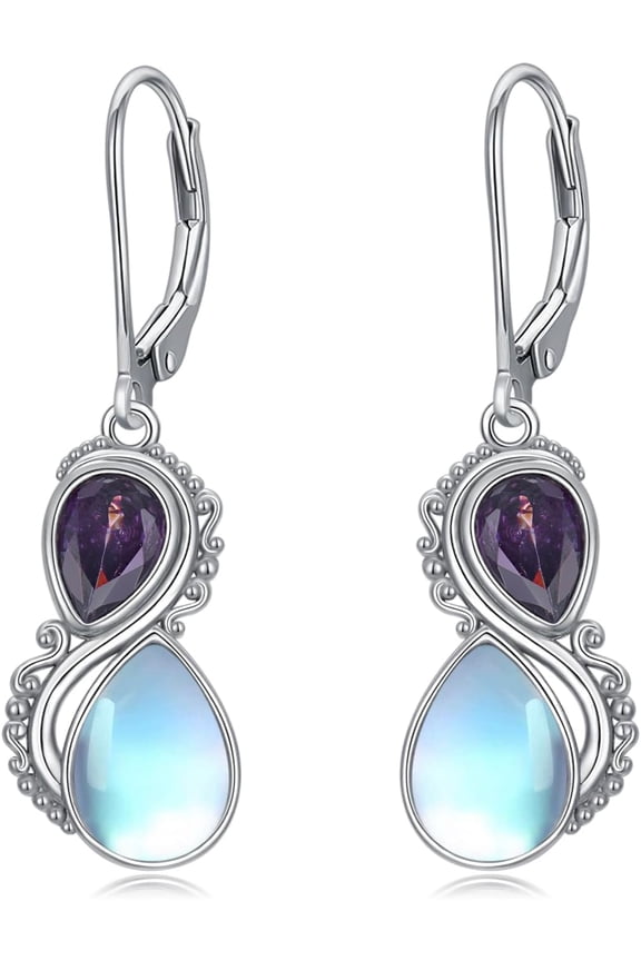 Valentine Moonstone Earrings 925 Sterling Silver Vintage Dangle Teardrop Leverback Earrings with 12 Months Birthstone Anniversary Birthday Jewelry Gifts for Women Her