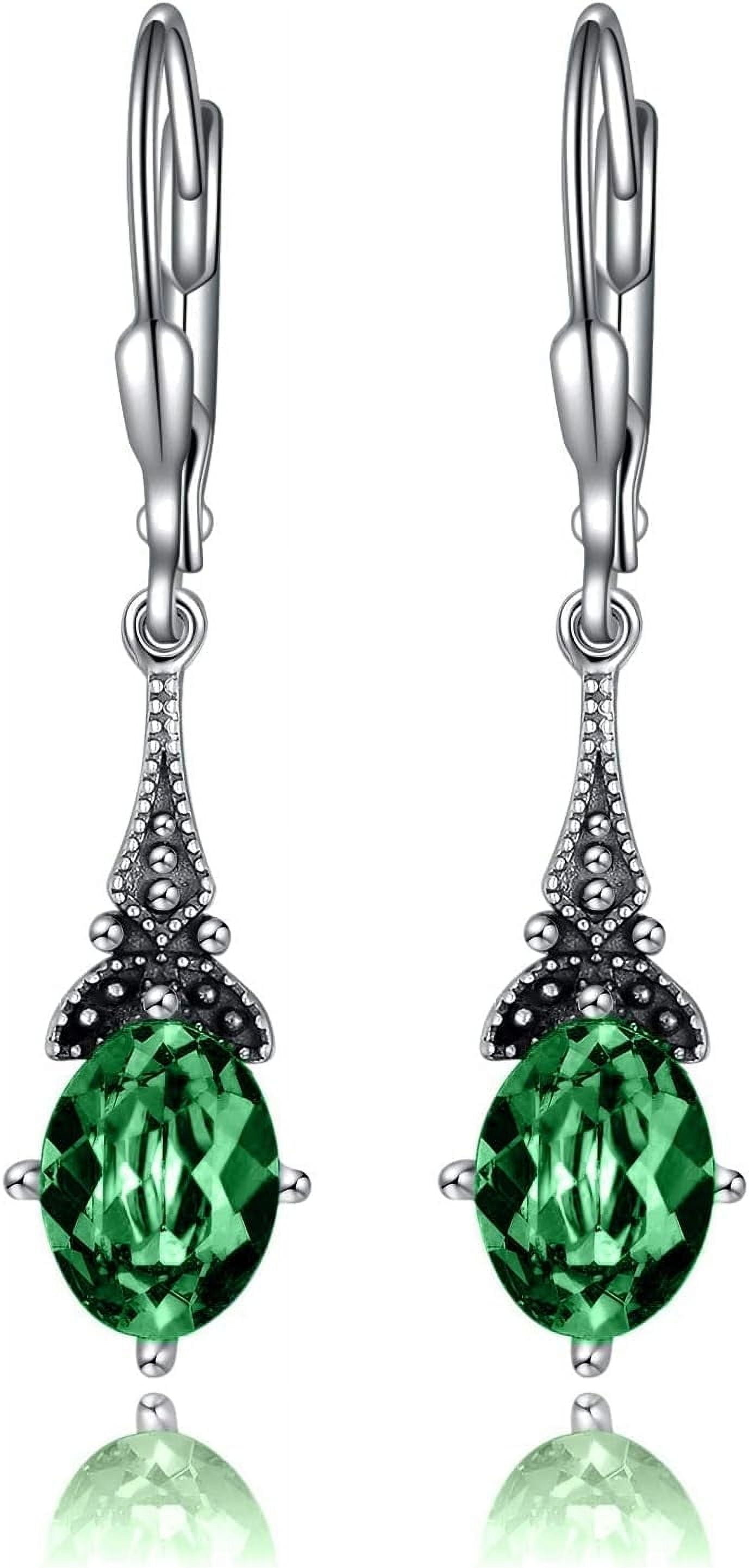 SISGEM Vintage Earrings for Women Sterling Silver Retro Drop Dangle Leverback Earrings with Oval Cut Genuine Stone Crystal from Austria, Anniversary Birthday Jewelry Gifts for Women