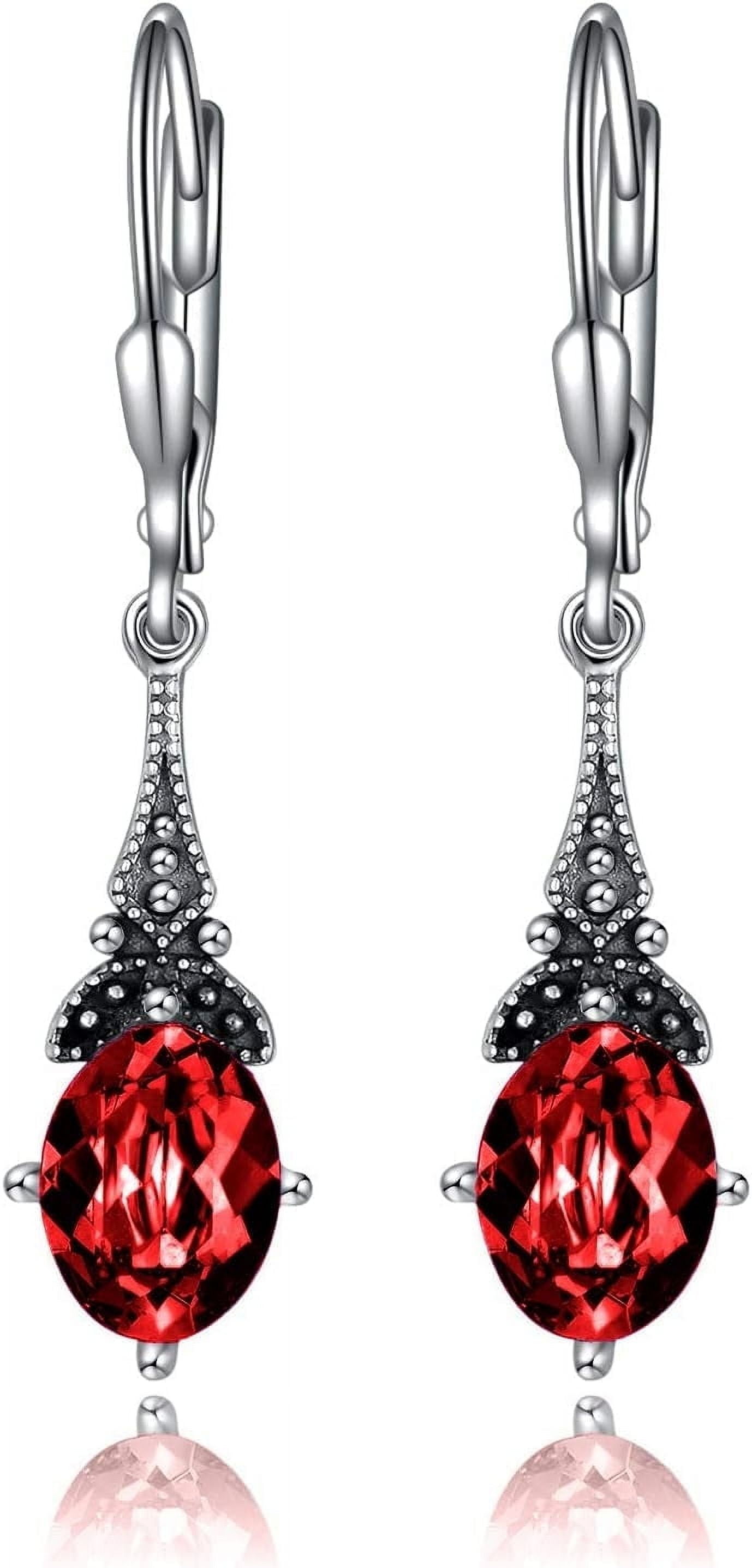 SISGEM Vintage Earrings for Women Sterling Silver Retro Drop Dangle Leverback Earrings with Oval Cut Genuine Stone Crystal from Austria, Anniversary Birthday Jewelry Gifts for Women