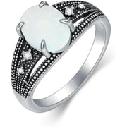 SISGEM Vintage White Fire Opal Filigree/Leaf/Boho Ring Real 925 Sterling Silver Retro Created Opal Ring Jewelry Gift for Women Size 4-12