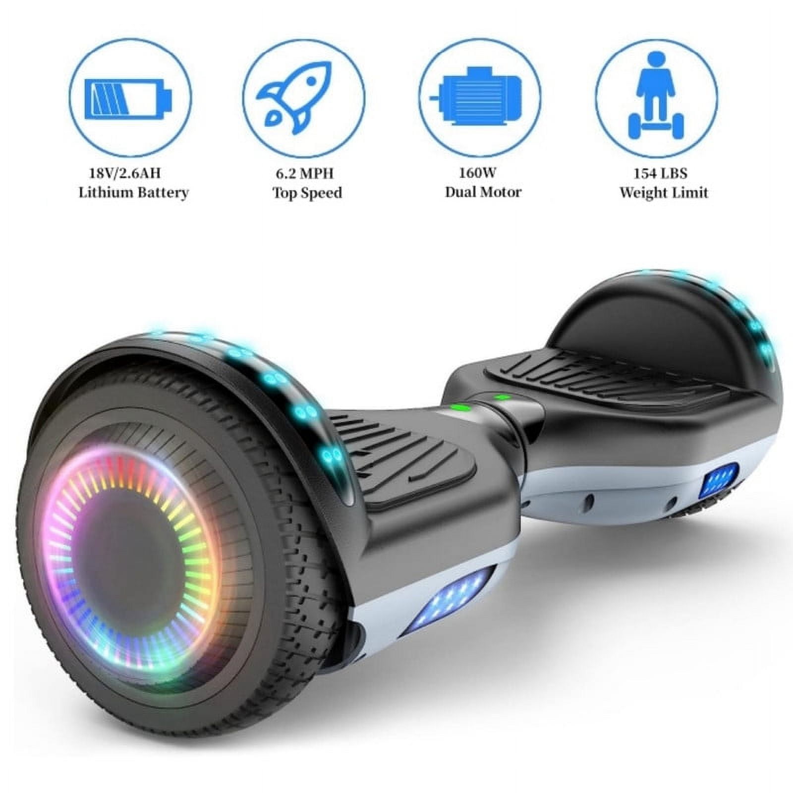 SISIGAD Hoverboard Two Wheel Self Balancing Scooter with Bluetooth Speaker LED Lights 6.5 inch Tires Max Weight up to 200 LBS Star Blue Walmart