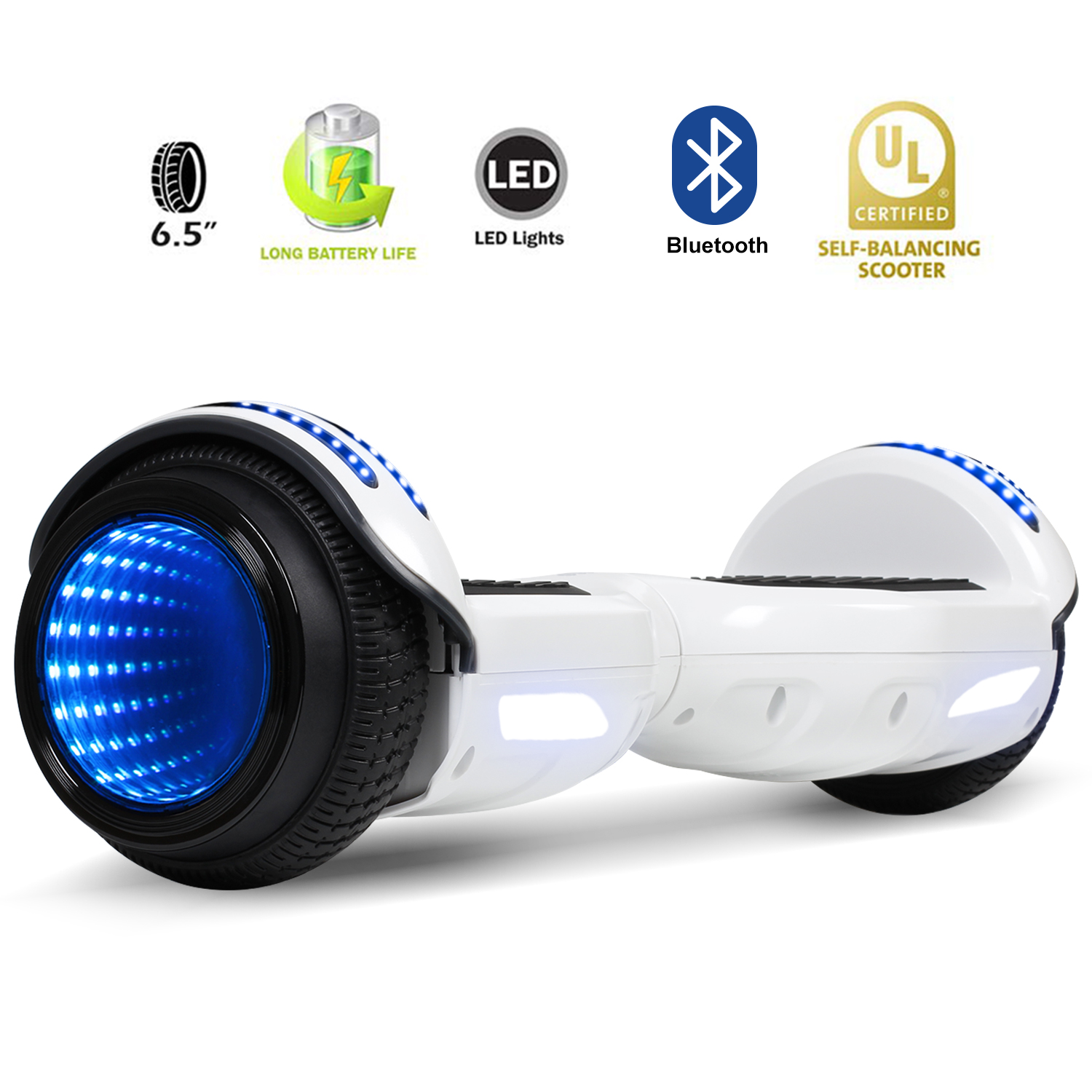White hoverboard with bluetooth and lights new arrivals