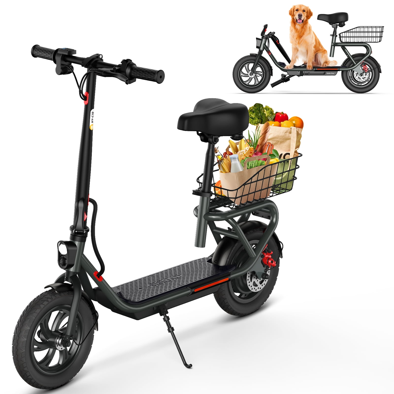 SISIGAD Electric Scooter for Adults with Seat 30 Miles Long Range 16 Mph Power by 500W Motor 12 Pneumatic Tire Height Adjustable Seat