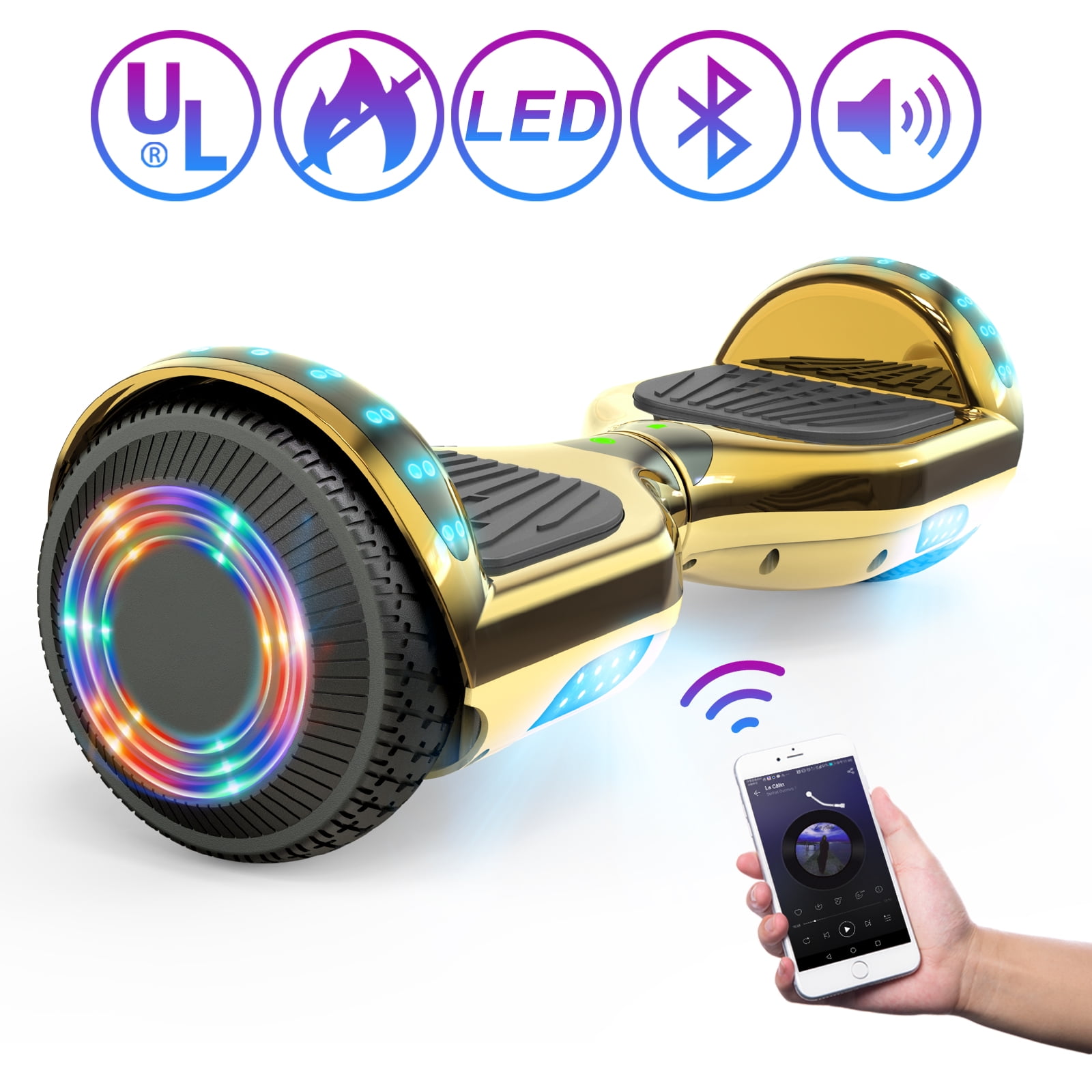 SISIGAD All Terrain Hoverboard, 6.5 inch Wheels with LED Lights, Dual