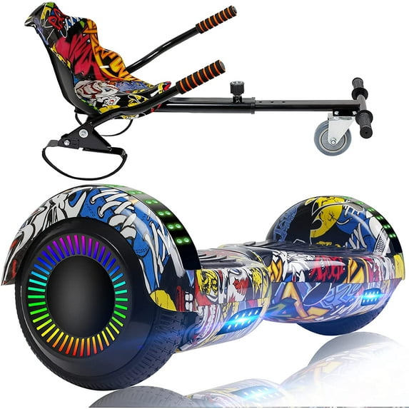 SISIGAD Bluetooth Hoverboard with Seat Attachment, 6.5" Hoverboard Two Wheels Self Balancing Scooter with Bluetooth Speaker & LED Lights, Hoverboard for Kids