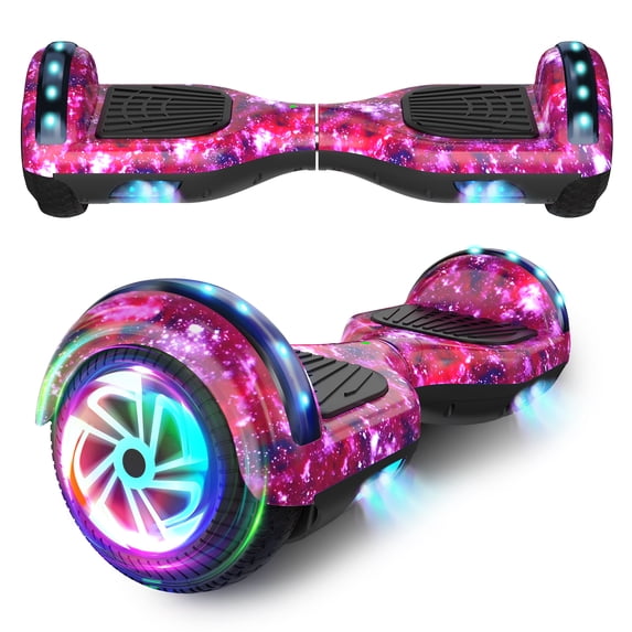 SISIGAD Bluetooth Hoverboard for Adults and Kids, 6.5 inch Solid Tires, LED Lights, Max Speed 6 Mph, Purple