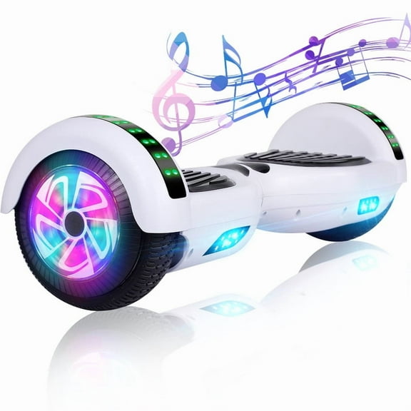 SISIGAD Bluetooth Hoverboard with LED Lights, 6.5 In. Hover Board Self Balancing Scooter, Suit for Adults and Kids, White