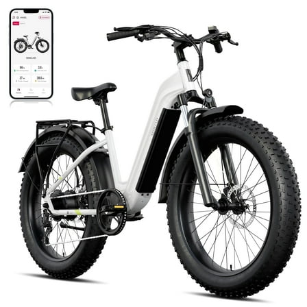 SISIGAD Electric Bike, Peak 750W 28 Mph E-Mountain Bike for Adults, 48V/500WH Battery, 26" Off-Road Tires, UL2849, White Gray
