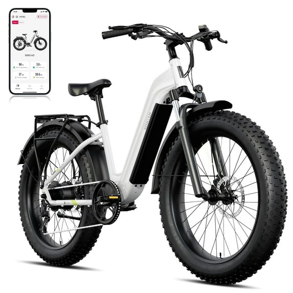 SISIGAD Electric Bike, Peak 750W 28 Mph E-Mountain Bike for Adults, 48V/500WH Battery, 26" Off-Road Tires, UL2849, White Gray