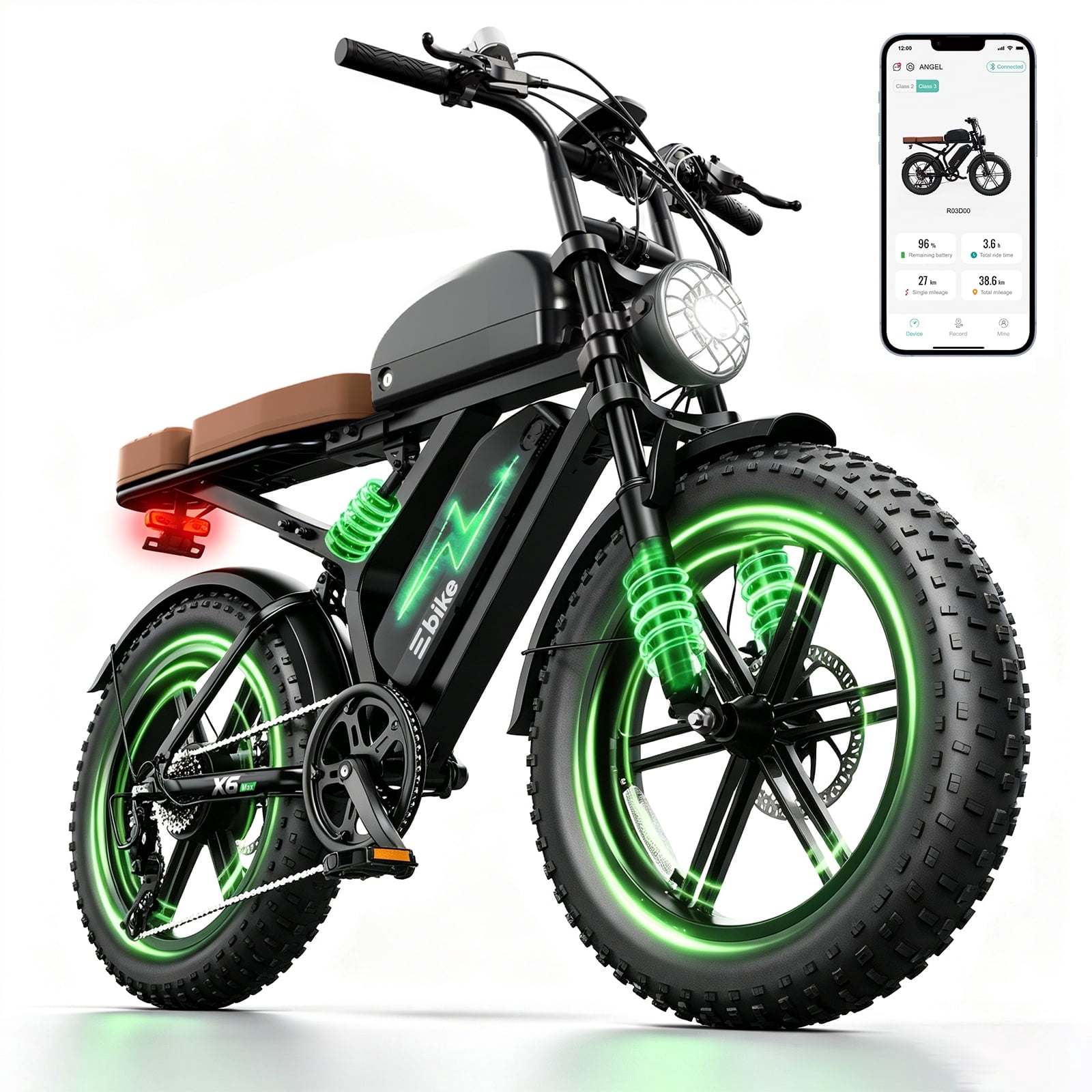 SISIGAD Electric Bike for Adults, 750W Motor 100 Miles Range Ebike with 48V 30Ah Dual Battery, 20"x4.0" Fat Tire E Mountain Bike for Age 16+, UL2849