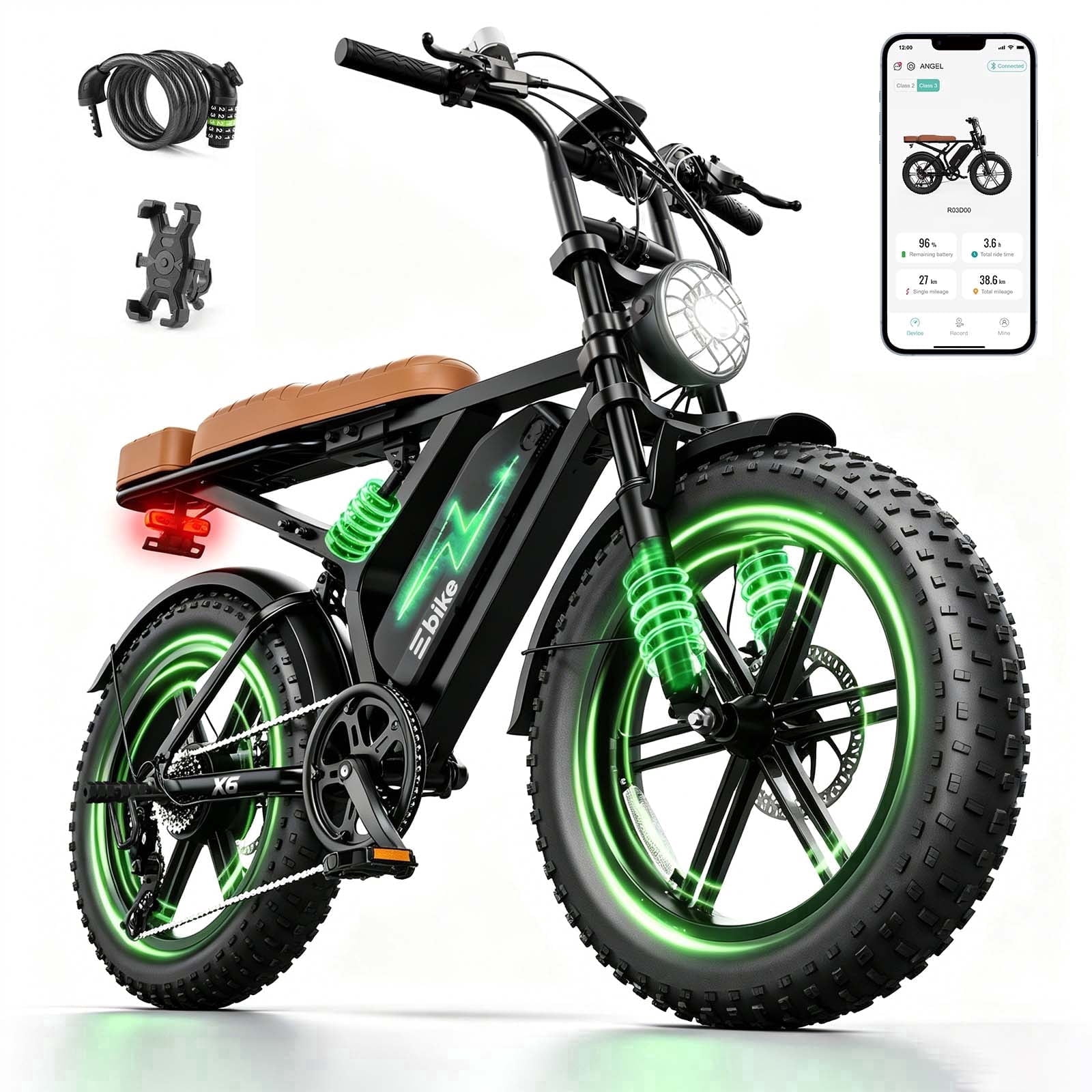 SISIGAD Electric Bike for Adults,20"x4.0 Fat Tire E Mountain Bicycle,750W Motor 48V15Ah Battery, Tested to UL2849 Standard by SGS