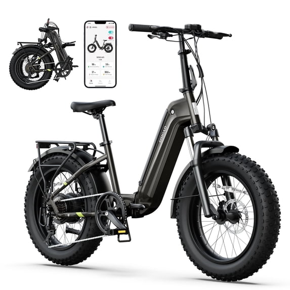 SISIGAD Electric Folding Bike for Adults, 500W Peak 750W Motor, 48V/500WH Battery Long Range, 20mph E Mountain Bike, 20"×4.0" Fat Tire Ebike, SGS