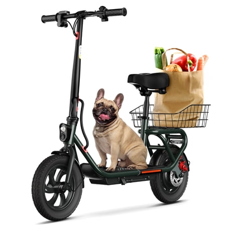 SISIGAD Electric Scooter with Seat, 650W Motor up to 19 Mph and 20 Miles Long Range, Commuter Electric Scooter for Adults, Large Basket