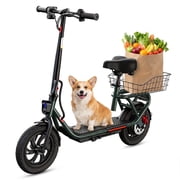 SISIGAD Electric Scooter with Seat for Adults, 500W Peak Motor, 36V 7.8Ah Battery, 20 Miles Range, E Scooter with Large Basket, UL2272