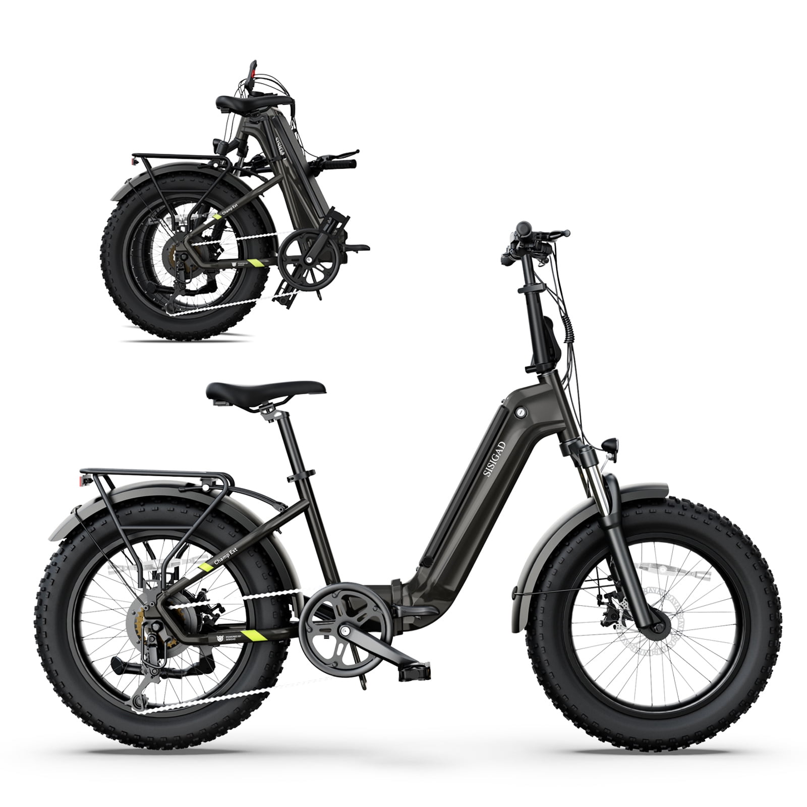 SISIGAD Folding Electric Bike for Adults, 1000W Motor Foldable EBike, 48V 15Ah Removable Battery, 40Miles Range 25Mph, 20'' Fat Tire Mountain EBike, 7-Speed Gear for Beach, Commuter, Gray