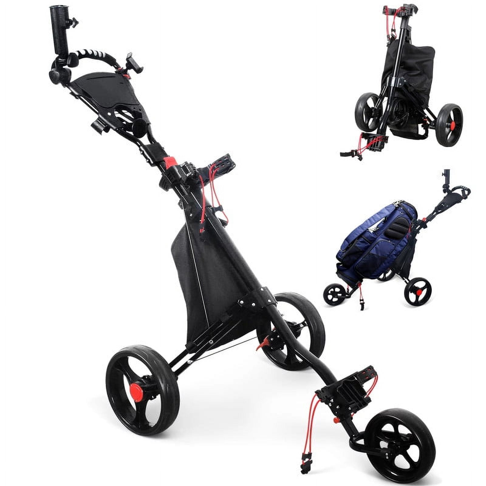 SISIGAD Folding 3 Wheel Golf Push Cart Push Pull Golf Club Cart Trolley Swivel with Foot Brake Adjustable Handle Scoreboard Storage Bag Red Walmart