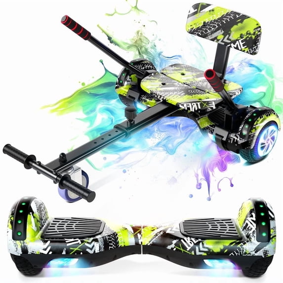 SISIGAD Hoverboard & Go Kart, 6.5" Self Balancing Scooter Hover Board with Seat Bluetooth Wheels LED Lights for Kids Ages 6-12
