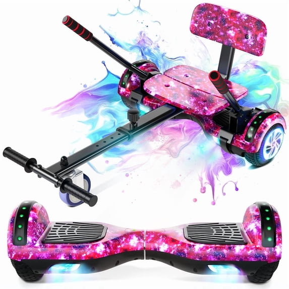 SISIGAD Hoverboard & Go Kart, 6.5" Self Balancing Scooter Hover Board with Seat Bluetooth Wheels LED Lights for Kids Ages 6-12