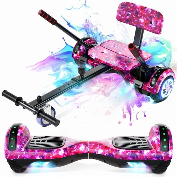 SISIGAD Hoverboard & Go Kart, 6.5" Self Balancing Scooter Hover Board with Seat Bluetooth Wheels LED Lights for Kids Ages 6-12
