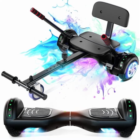 SISIGAD Hoverboard & Go Kart, 6.5" Self Balancing Scooter Hover Board with Seat Bluetooth Wheels LED Lights for Kids Ages 6-12