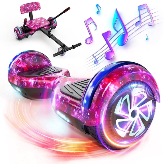 SISIGAD Hoverboard Go Kart with Bluetooth and Lights, 6.5" Hover Board with Seat, 300W Powerful Motor, 6-10MPH Max Speed Electric Scooter