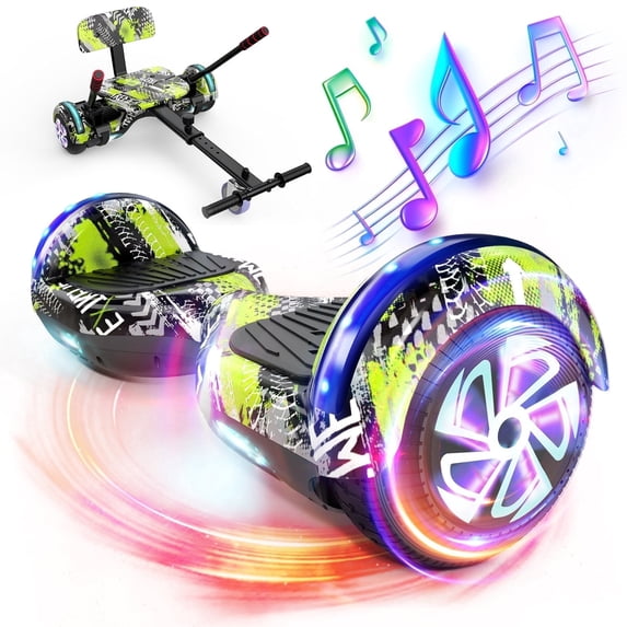 SISIGAD Hoverboard Go Kart with Bluetooth and Lights, 6.5" Hover Board with Seat, 300W Powerful Motor, 6-10mph Max Speed Electric Scooter