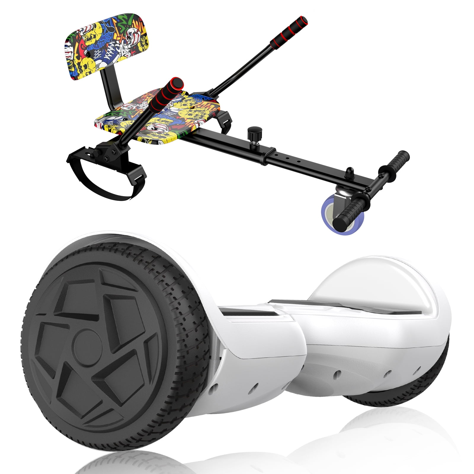SISIGAD Hoverboard with Seat Attachment Combo 6.5 Two Wheel Hoverboards with Bluetooth Speaker Self Balancing Scooter for Kids Gift Include