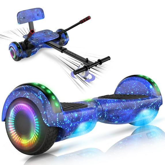 SISIGAD Hoverboard with Seat Attachment Combo, 6.5" Two-Wheel Hoverboards with Bluetooth Speaker, Self Balancing Scooter for Kids Gift (Include Go-Kart)