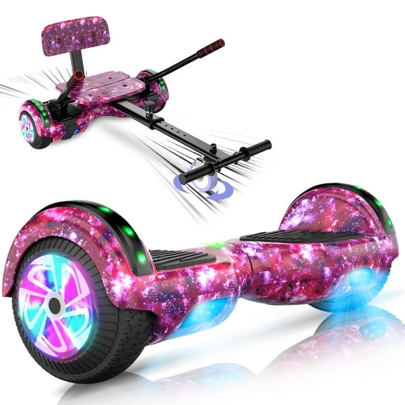 SISIGAD Hoverboard with Seat Attachment Combo, 6.5" Two-Wheel Hoverboards with Bluetooth Speaker, Self Balancing Scooter for Kids Gift (Include Go-Kart)