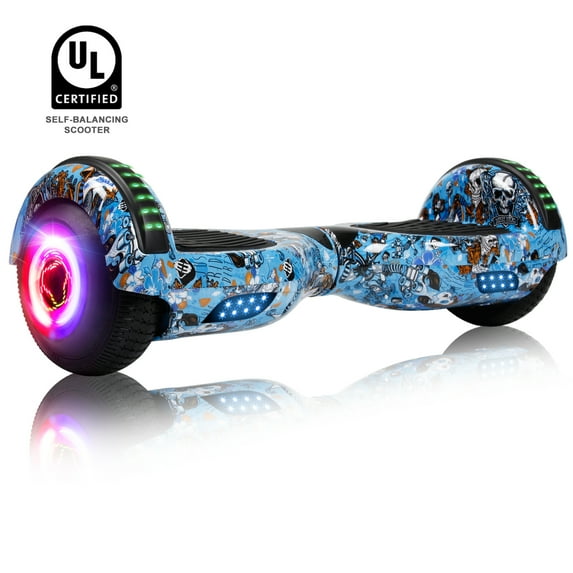 SISIGAD Hoverboard Two-Wheel Self Balancing Scooter 6.5" Hoverboard with Bluetooth and LED Lights Electric Scooter Hoverboard for Kids Skull Blue