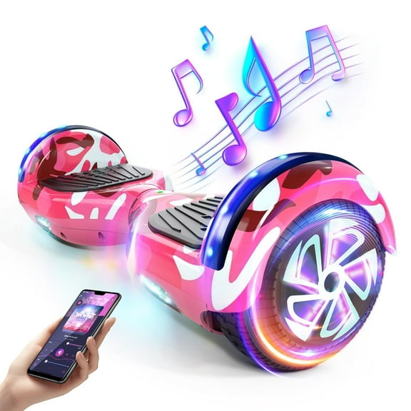 SISIGAD Hoverboard with Bluetooth Speaker and LED Lights, All-Terrain Two-Wheel Self Balancing Flash Wheel Electric Scooter