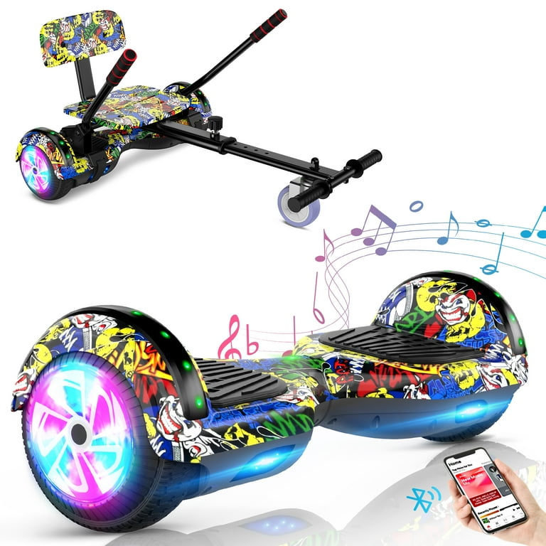 SISIGAD Hoverboard with Seat 6.5 inch Hoverboard Go Kart Combo with Bluetooth Speaker LED Lights for Kids Adults Walmart