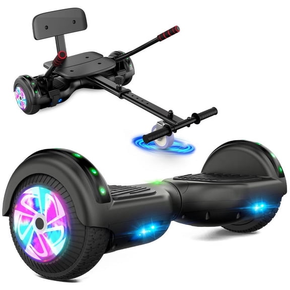 SISIGAD Hoverboard with Seat Attachment, 6.5" Self Balancing Hover Board Scooter, Built-in Cool LED Lights, Gifts for Kids Adults