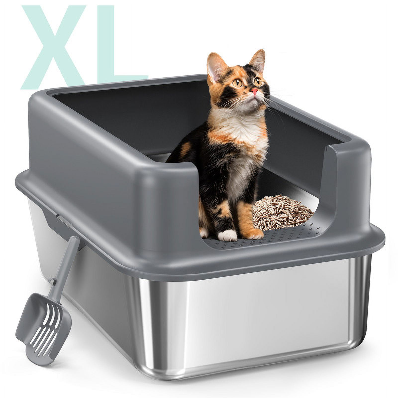 SISIGAD XL Cat Litter Box, Stainless Steel Litter Box with Lid and