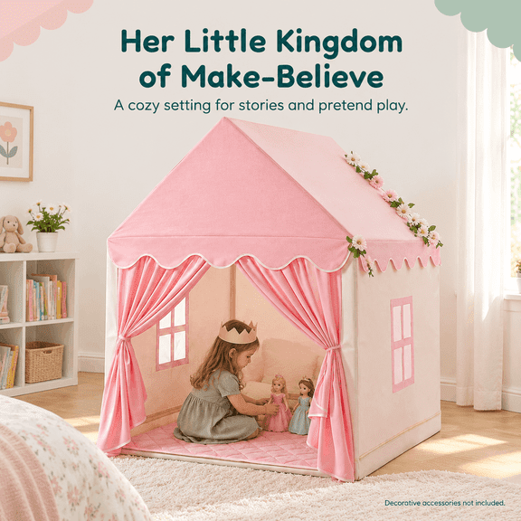 Sisticker Princess Castle Play Tent for Kids, Girls & Toddlers, Large Fairy Style Cute Playhouse, Indoor & Outdoor Universal Fun Tent Hut, Gift Toy for Young Girls (Pink)