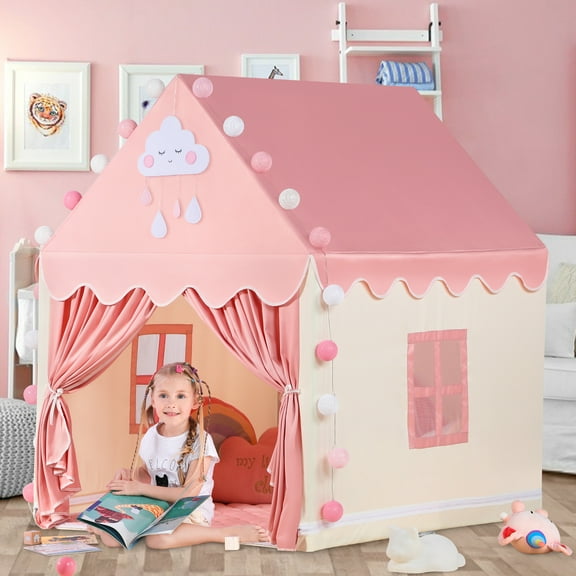 SISTICKER Princess Tent for Kids Toddlers Large Canvas Playhouse Gift for 3-8 Years Girls Indoor Toys