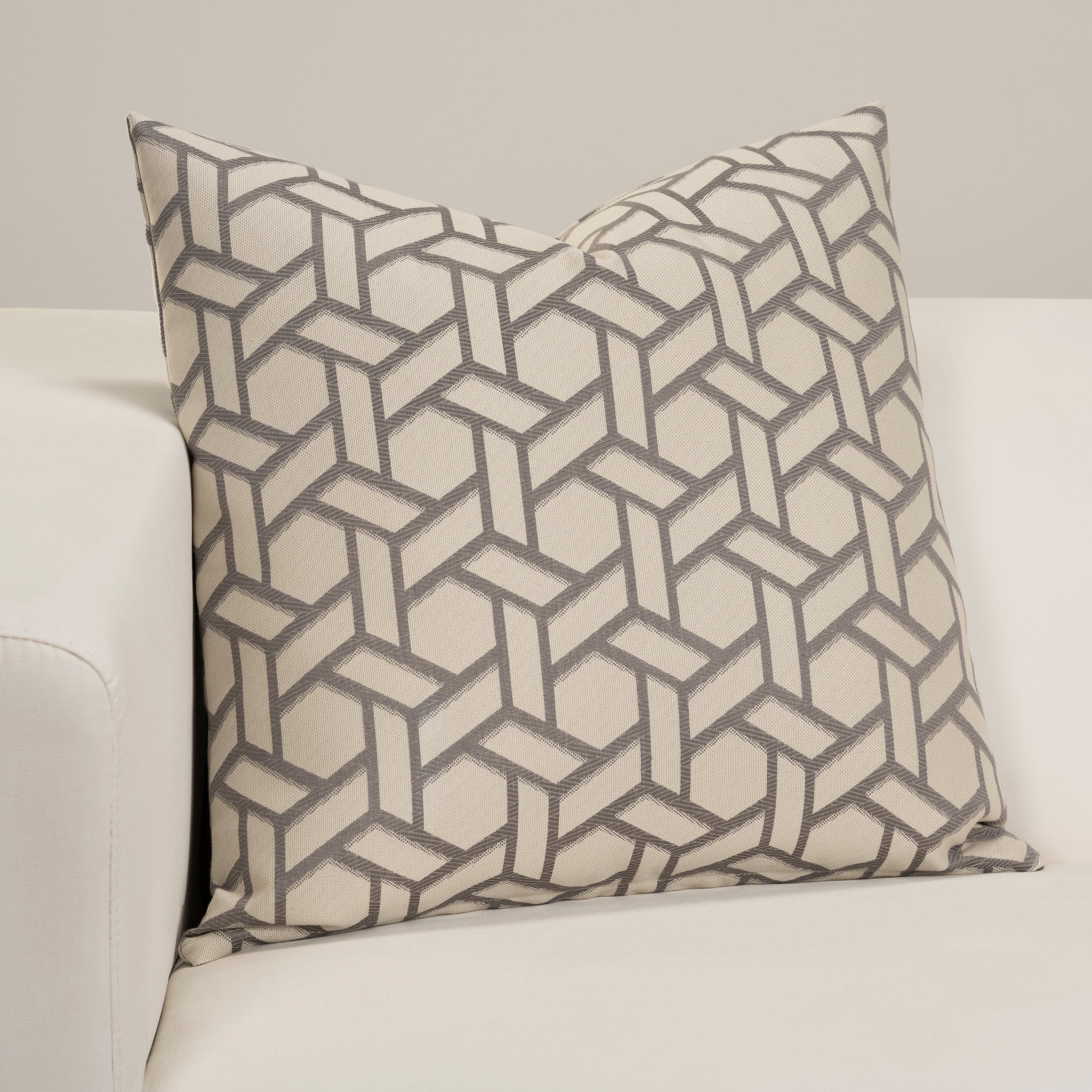 Anna Gray and Cream Geometric Jacquard Throw Pillow 16" x 16"