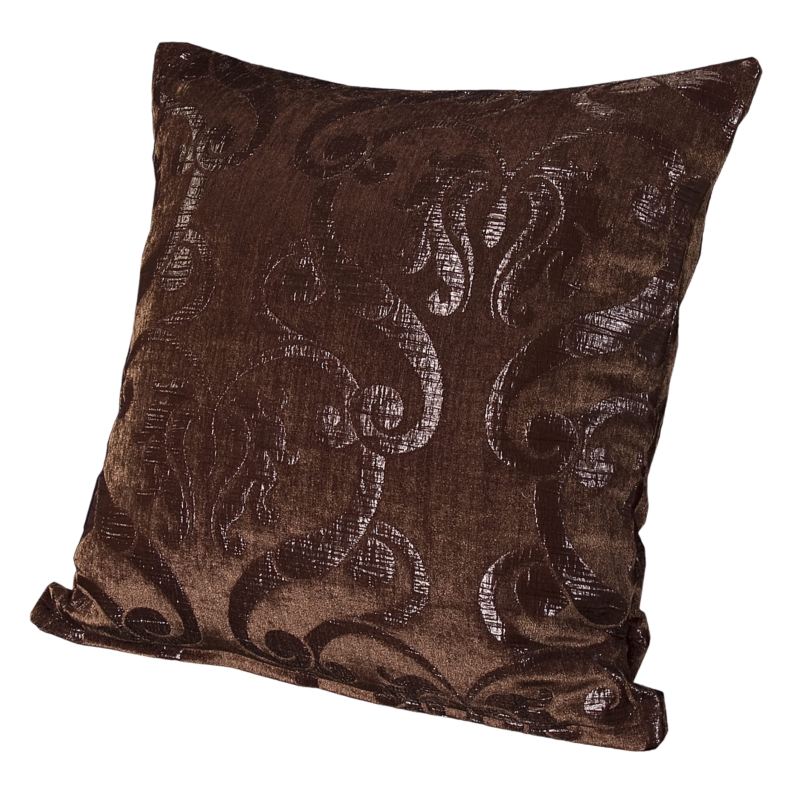 Medium Brown Damask Burnout Decorative Pillow